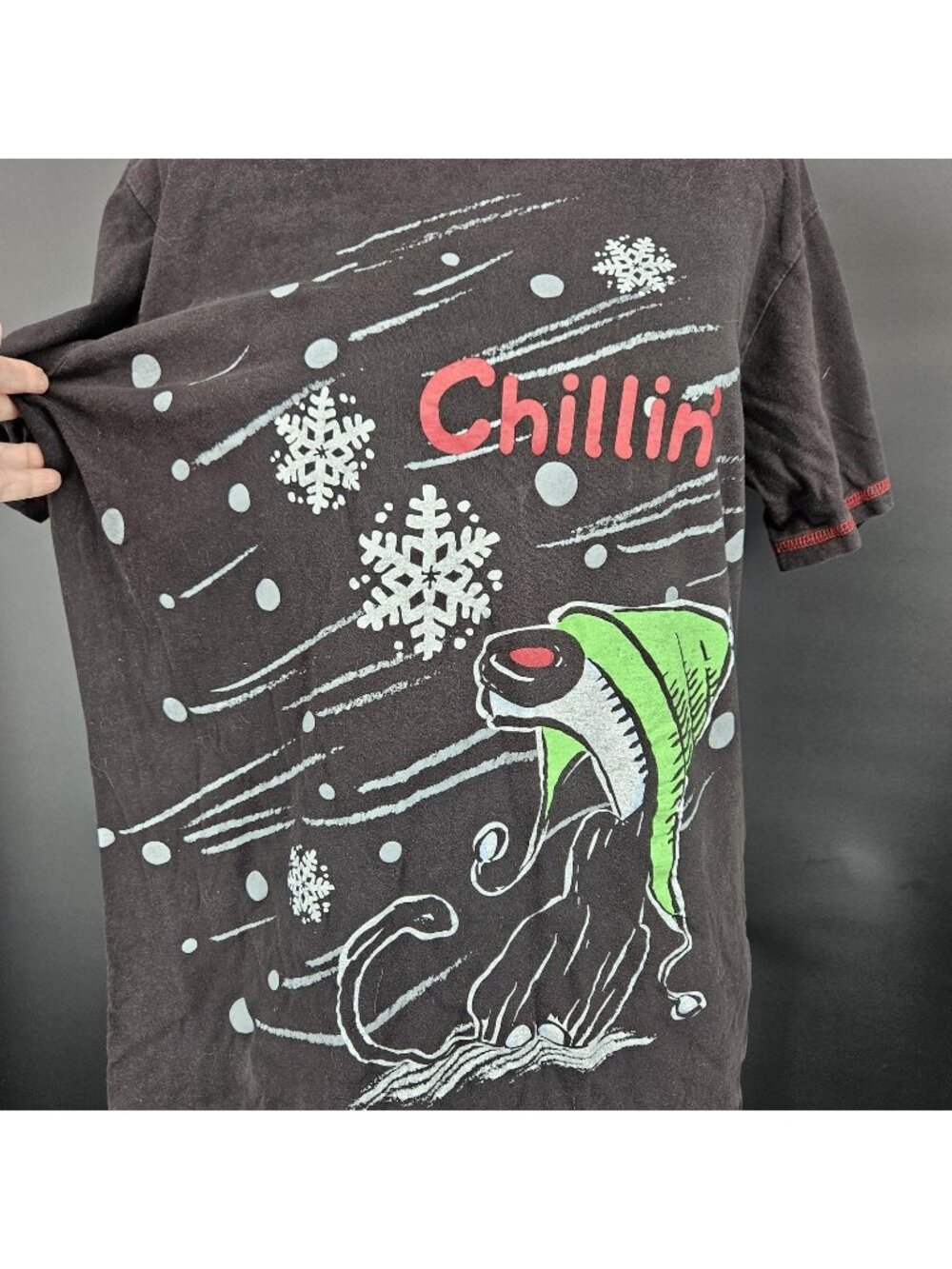Mutts Organic Long Sleep Shirt Womens S/M Black Chillin Cat Christmas Cartoon